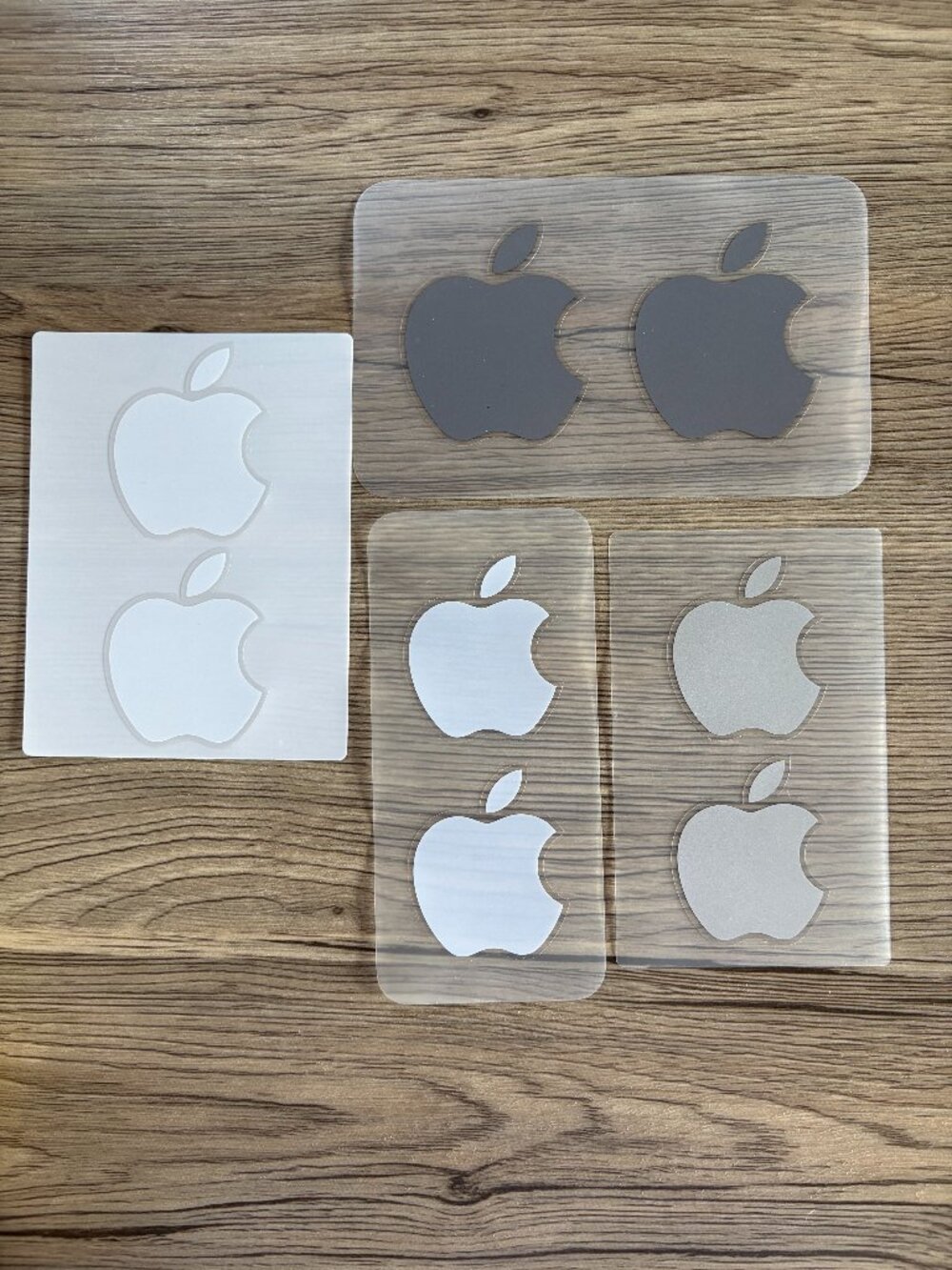 Set of 8 Apple Logo Stickers, White Grey Silver